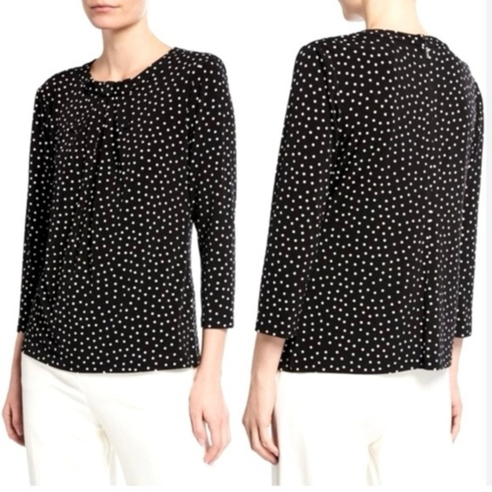 NWT Karl Lagerfeld Paris Black & White Polka Dot Bow Blouse 3/4 sleeves Size XL
